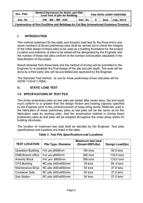 static load test method statement